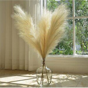 Faux Pampas Grass - 44 inches, wire stems. (3) stems per bundle.